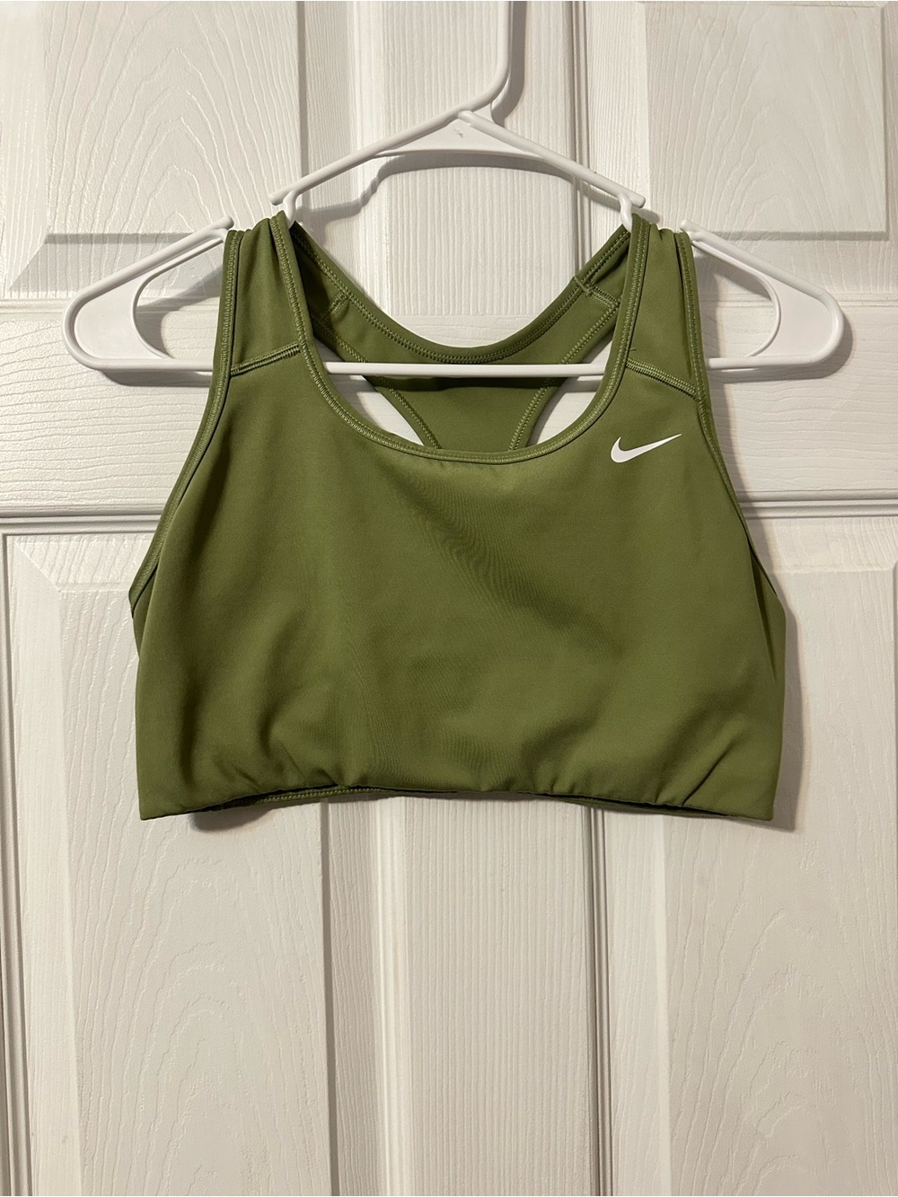 Nike Olive Green Racerback Sports Bra with White Swoosh